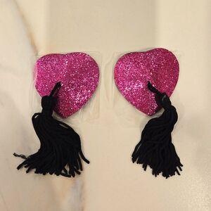 NWT La Senza Hot Pink Glitter Heart Shaped Tassle Pasties Nipple Covers